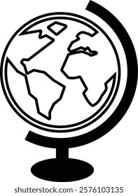 World globe in flat, line icon. Vector for apps or website Earth global country map planet Travel internet globe sign symbol isolated on transparent background international communication service