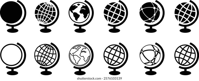 World globe in flat, line icon set. Vector for apps or website Earth global country map planet Travel internet globe sign symbol isolated on transparent background international communication service