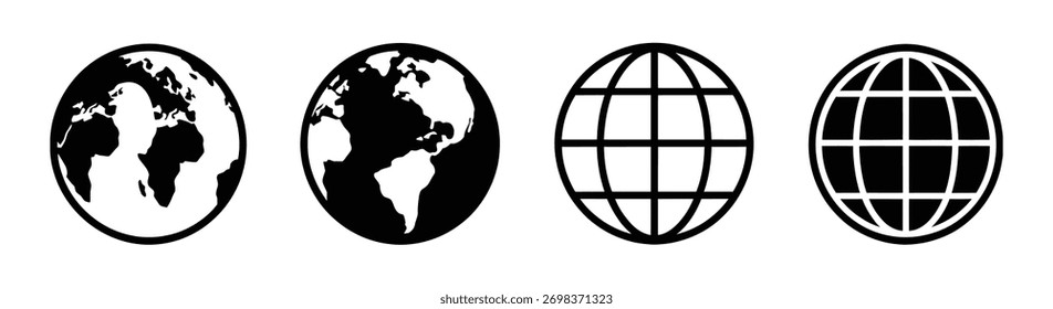 Globo del mundo en plano, conjunto de iconos de línea. Vector para los App o el Sitio web Mapa mundial del país de la tierra Planeta Viaje símbolo de globo de Internet aislado en fondo transparente Servicio de comunicación internacional