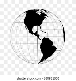 World globe frame in black on a transparent background with North and South America in front.