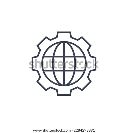 World globe gear line icon. Vector gear globe map illustration line earth network icon