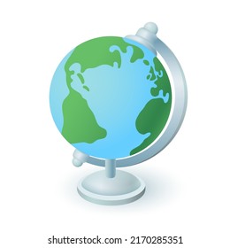 World globe for geography lessons 3D icon. Globe for students or children 3D vector illustration on white background. Education, science, traveling, tourism, geography concept
