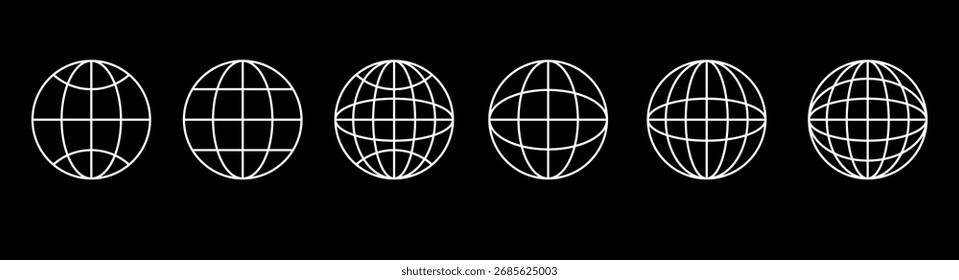 Mundiais globo grades. Vetor globo de linha de geometria terrestre 3D abstrato. Elementos de design futurista retrô.