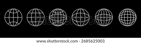 World globe grids. Abstract 3D earth geometry line globe vector. Retro futuristic design elements.