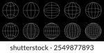 World globe grids icon set, Earth longitude and latitude line, set Earth globe hemispheres, linear striped globes - vector