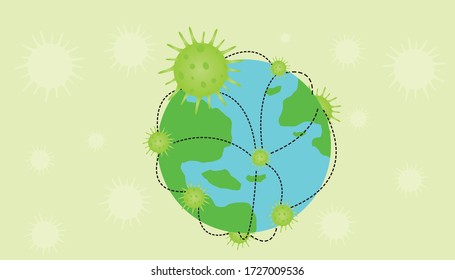World globe has infected with covid-19 viruses. Planet Earth globe with icon of coronavirus COVID-19 infected countries. COVID 19 outbreak and world pandemic risk concept. Vector illustration.