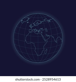 World globe hologram. Europe futuristic globe map isolated on white background. Cyberpunk sphere. Earth globe icon. Vector illustration.