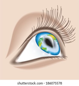 World globe in in human eye 