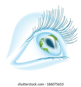 World globe in in human eye 