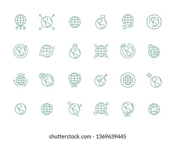 World globe icon. Earth map ways direction navigations markers and flags international vector symbols