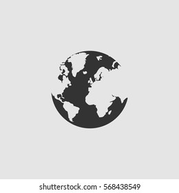 World Globe icon flat. Black pictogram on grey background. Vector illustration symbol