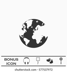 World Globe icon flat. Black pictogram on white background. Vector illustration symbol and bonus button