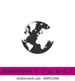 World Globe icon flat. Black pictogram on white background. Vector illustration symbol and bonus button