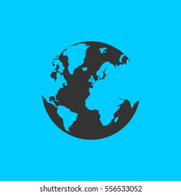 World Globe icon flat. Simple vector black pictogram on blue background