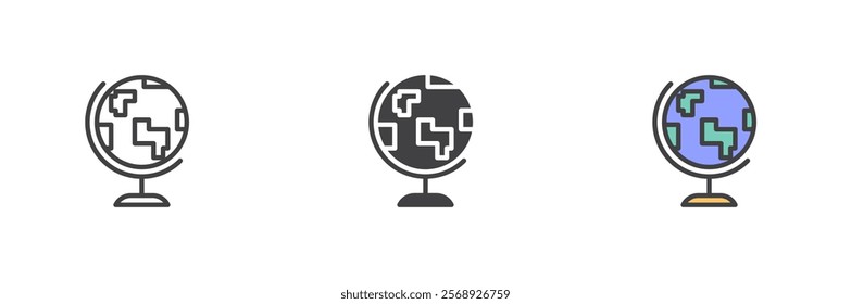 World globe icon. Geography line and glyph version, outline and filled vector sign. linear and full pictogram. Symbol, logo illustration. Different style icons set