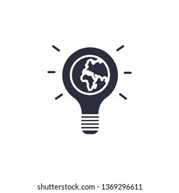 World globe icon with light bulb. Eco symbol. Modern simple flat vector illustration for web site or mobile app