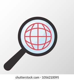 World Globe Icon Magnifying Glass. Vector illustration