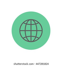 World globe icon on the green background. Vector illustration