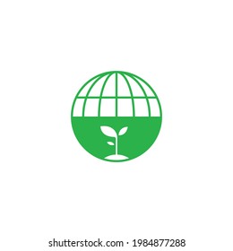 Icono mundial con folletos vegetales naturaleza simple logo orgánico diseño de símbolo. Ilustración del vector 