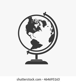 World globe icon school education in flat style. Globe geography earth icon symbol vector map isolated on gray background