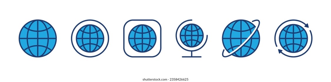 World globe icon set. Global company icons collection. Earth, planet, internet icon buttons. Vector illustration	