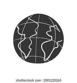 World Globe Icon Silhouette Illustration. Earth Planet Vector Graphic Pictogram Symbol Clip Art. Doodle Sketch Black Sign.