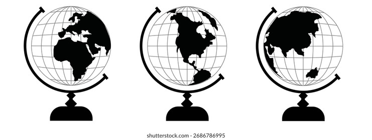 Icono del mundo globo, Icono del mundo globo Silueta Ilustración vectorial-simple Ilustración de la silueta del mundo globo, perfecto para los logotipos e iconos del mundo globo