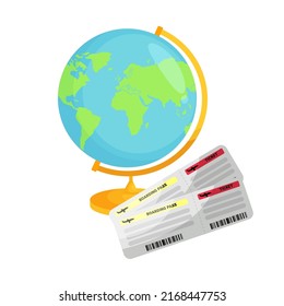 World globe icon with tickets. Vector illustration for travel banners, web, books