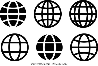 World globe icons set. Earth globe sign. Round and flatten planet symbol. WWW web or website sign graphic elements. Vector