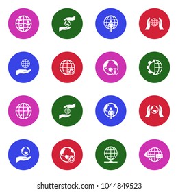World Globe Icons. White Flat Design In Circle. Vector Illustration. 
