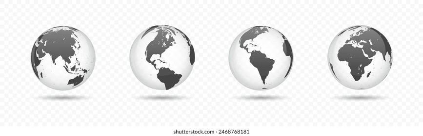 World Globe. World globe illustration. Transparent earth globes. Realistic world map isolated on transparent background