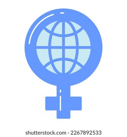Mundo del mundo dentro del símbolo femenino, icono del día mundial de la mujer