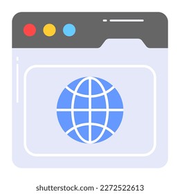 World globe inside webpage, vector of gps website in trendy style