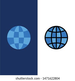 World, Globe, Internet, Design  Icons. Flat and Line Filled Icon Set Vector Blue Background