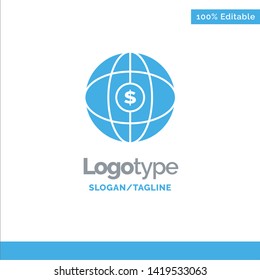 World, Globe, Internet, Dollar Blue Solid Logo Template. Place for Tagline