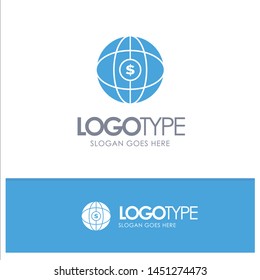 World, Globe, Internet, Dollar Blue Solid Logo with place for tagline