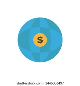 World, Globe, Internet, Dollar  Flat Color Icon. Vector icon banner Template