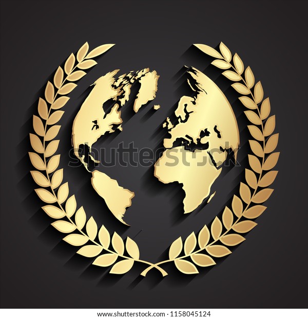 world globe
with laurel wreath 3d golden
symbol