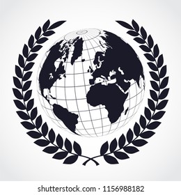 world globe laurel wreath silhouette symbol