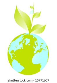 World globe with leaf