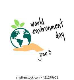 world globe with leaf in hand concept design. World Environment Day vector illustration