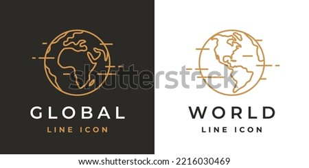 World globe line icon. Planet earth symbols. Global map logo. Africa and America continent sign set. Vector illustration.