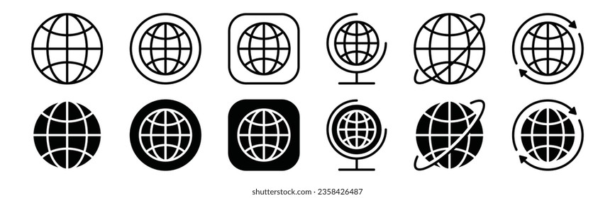 World globe line icon set. Global company icons collection. Earth, planet, internet icon buttons. Vector illustration