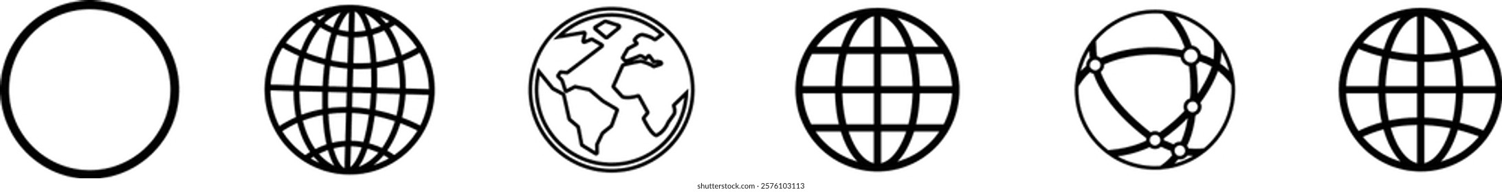 World globe in line icon set. Vector for apps or website Earth global country map planet Travel internet globe sign symbol isolated on transparent background international communication service