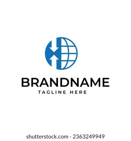 World globe logo combined with two arrows