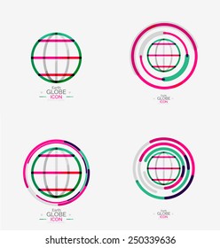 World globe logo stamp, minimal line design concept