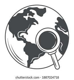 world globe with magnifying glass map search vector illustration icon