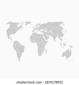 World Globe Map Gray Color. Geographic Isolated Gray Vector Country Border Map World Globe. Vector Illustration