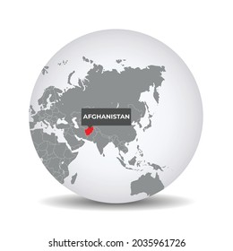 World globe map with the identication of Afghanistan. Map of Afghanistan. Afghanistan on grey political 3D globe. Asia map. Vector stock.