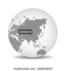 Mapa del mundo con la autenticación de Azerbaiyán. Mapa de Azerbaiyán. Azerbaiyán en el gris mundo político 3D. Mapa de Asia. Material vectorial.